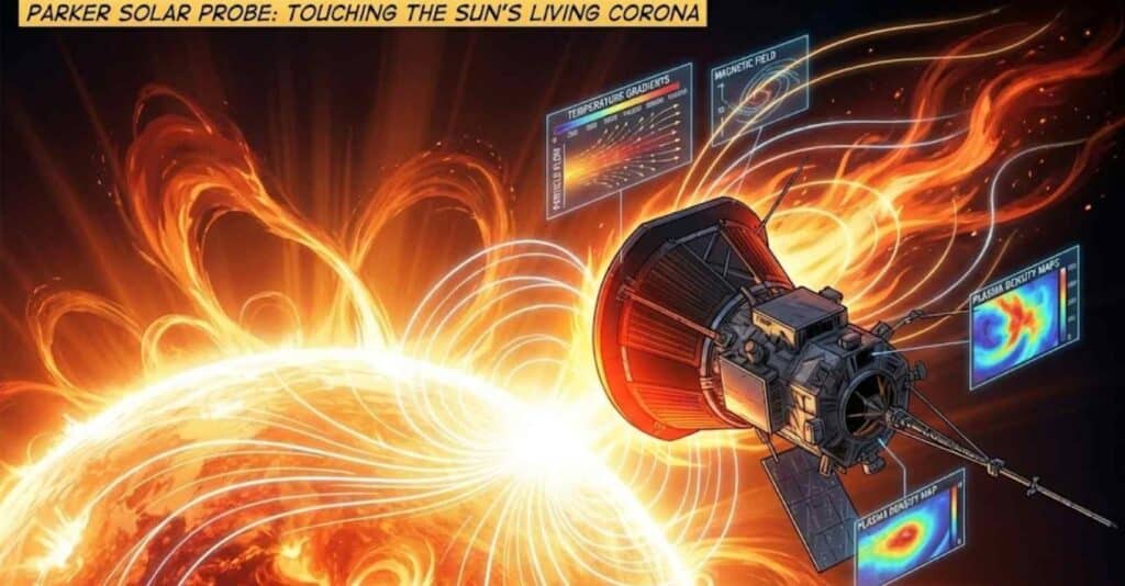 Parker Solar Probe solar corona, NASA Parker Solar Probe, solar corona mapping, space weather research, Sun’s corona, solar wind origin, Alfvén surface, solar atmosphere, Parker Solar Probe discoveries, solar wind behavior, magnetic reconnection