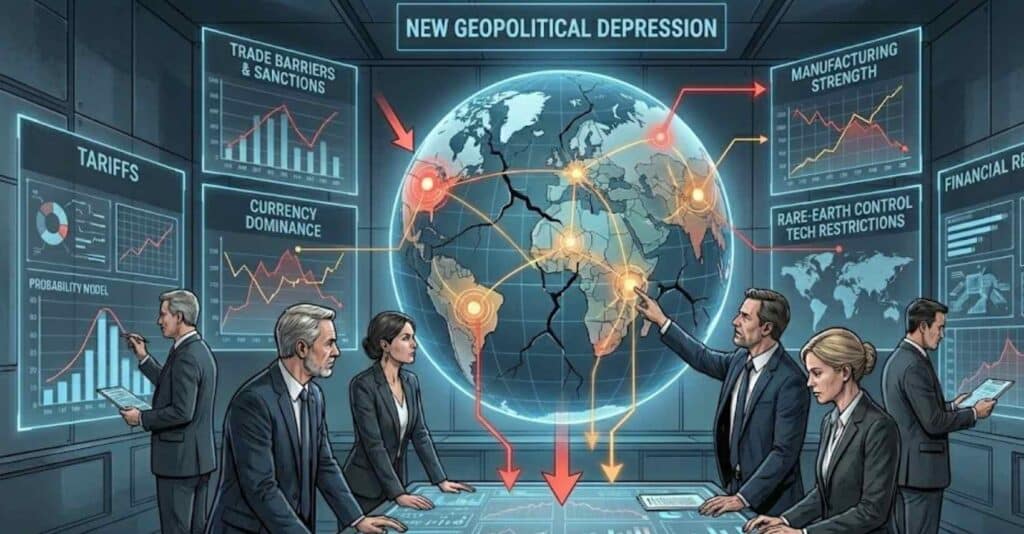 Geopolitical crises | Economic depression 2030 | Recession 2026–2030 | Trade fragmentation | Economic impact of sanctions | Global supply chain disruption
Global economic risk